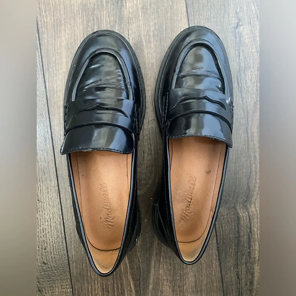 Madewell Black Patent Leather Penny-Style Loafers